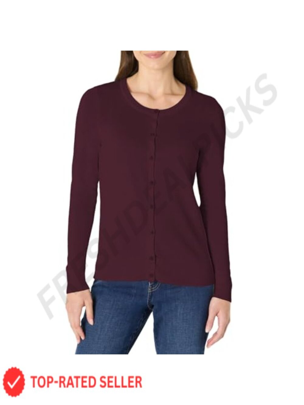 Lightweight Crewneck Button Front Cardigan Sweater Long Sleeve